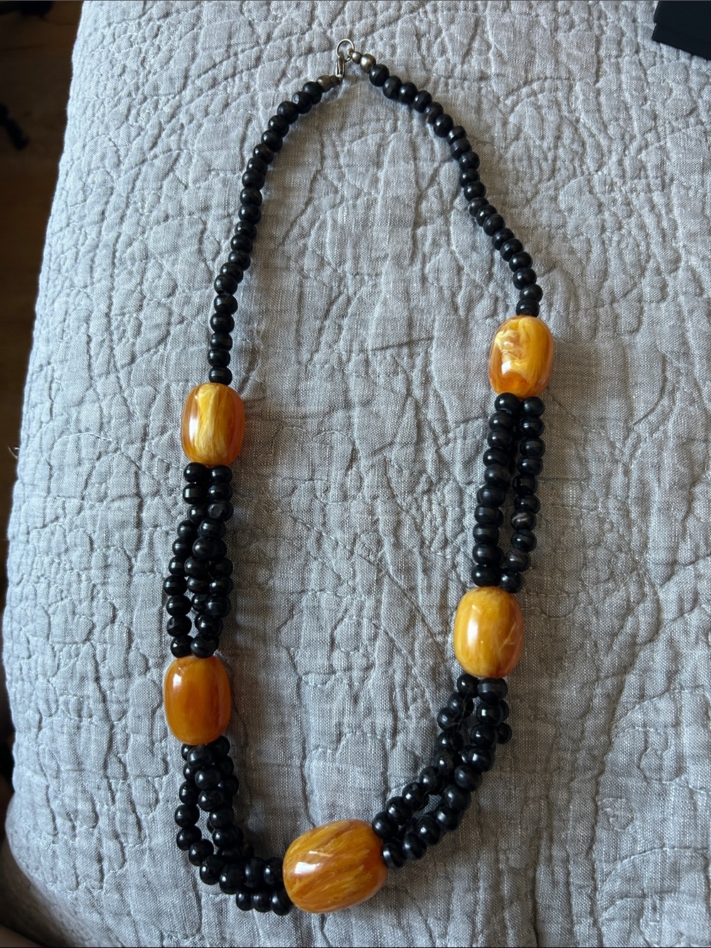 Black and Amber Beaded Statement Necklace